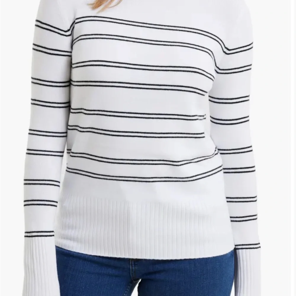 French Connection Babysoft Stripe Funnel Neck Sweater Black White Size M